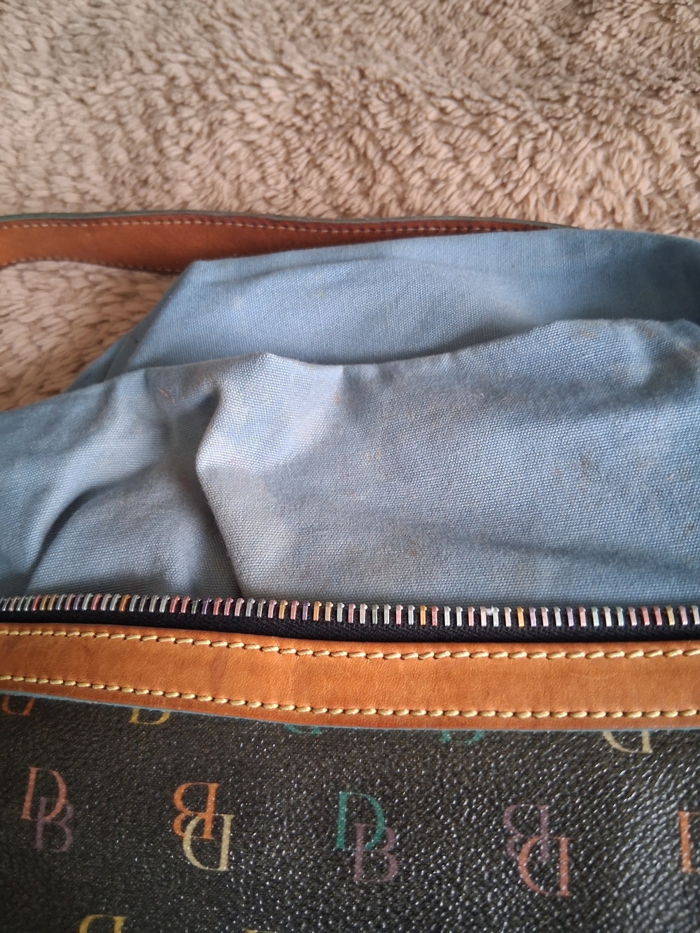 Dooney & Bourke Brown Logo Shoulder Bag with Tan Trim and Chain Detail - Picture 14 of 16